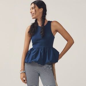 Anthropologie Maeve Navy Ink Bubble Peplum Top
